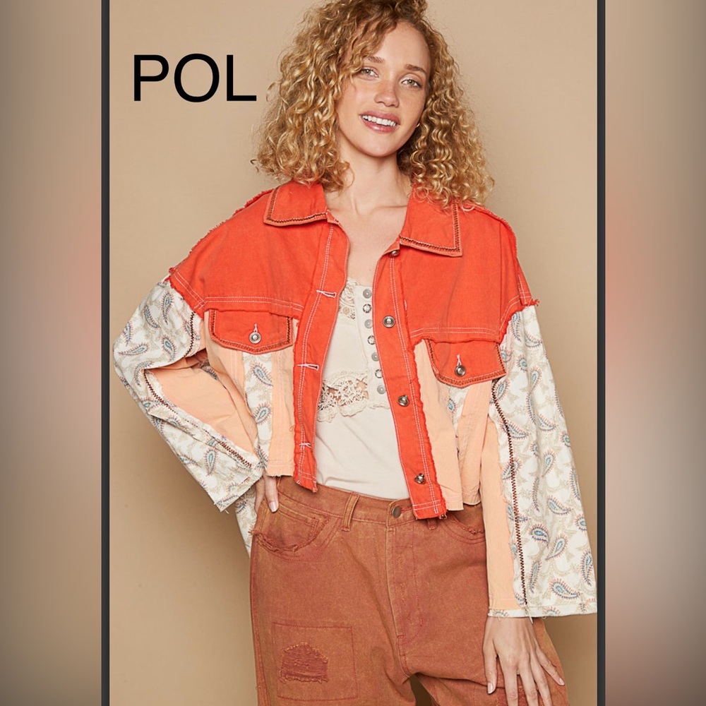 Pol Orange And Cream Patchwork Jacket - image 1